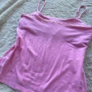 One Step Up Vintage Y2K Pink Sequin Tank Top with Braided Adjustable Straps